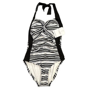 Dolfin One Piece Swimsuit Black White Women's Size 8 NWT Halter